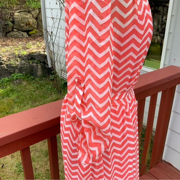 Coral Chevron Striped Summer Dress S - Picture 3 of 6